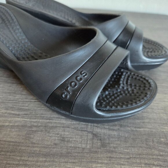 Crocs Kadee Slip-On Heeled Wedge Sandals Black Size Women's 8 Open Toe Comfort - Picture 7 of 10
